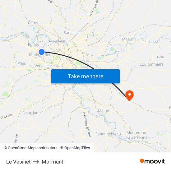 Le Vesinet to Mormant map