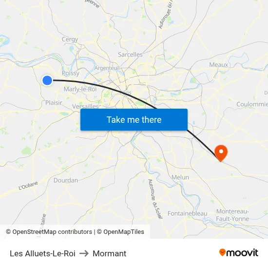 Les Alluets-Le-Roi to Mormant map