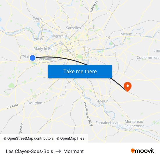 Les Clayes-Sous-Bois to Mormant map