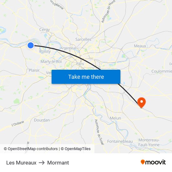 Les Mureaux to Mormant map