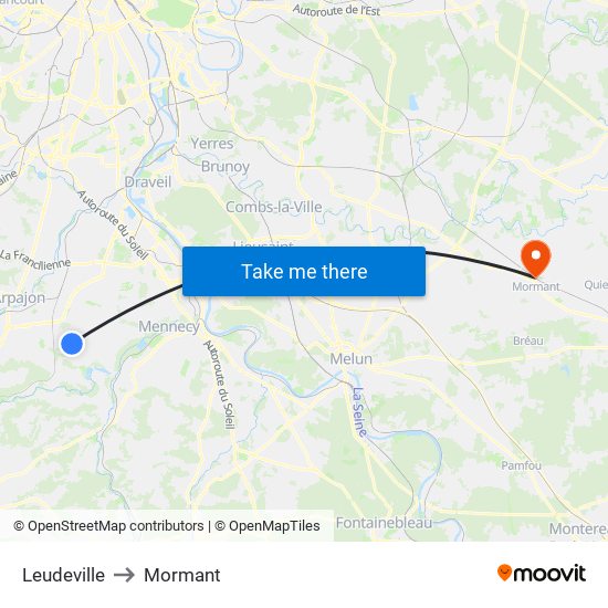 Leudeville to Mormant map