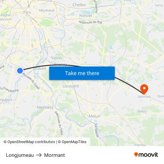 Longjumeau to Mormant map