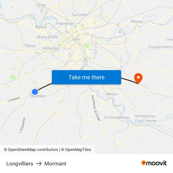 Longvilliers to Mormant map