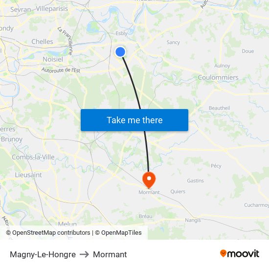 Magny-Le-Hongre to Mormant map