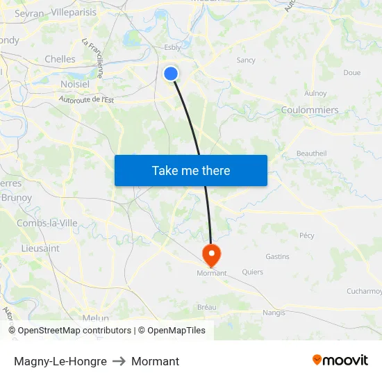 Magny-Le-Hongre to Mormant map