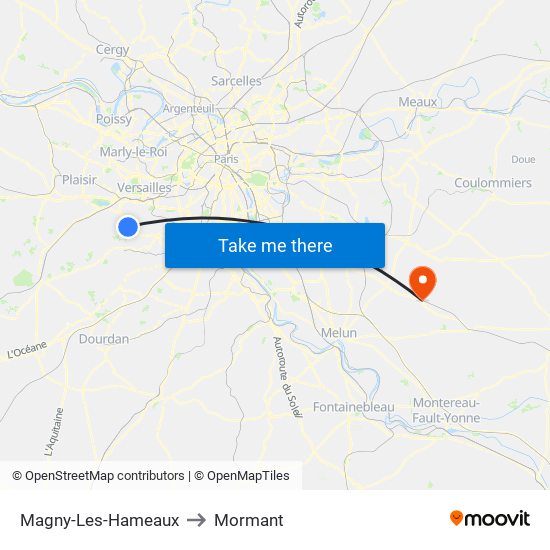 Magny-Les-Hameaux to Mormant map