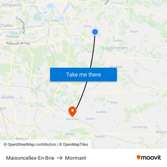Maisoncelles-En-Brie to Mormant map