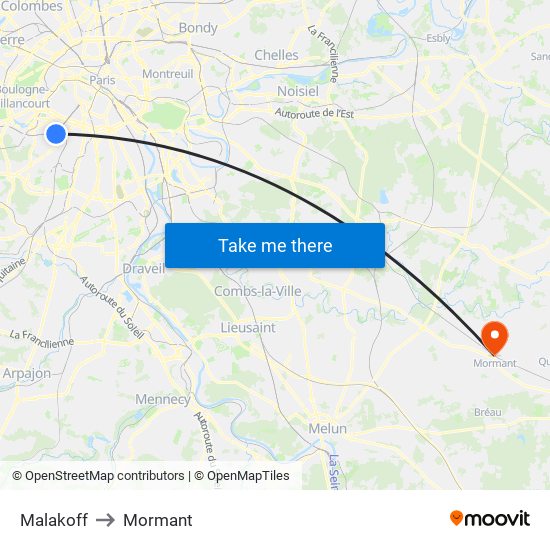 Malakoff to Mormant map