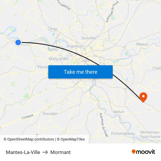 Mantes-La-Ville to Mormant map