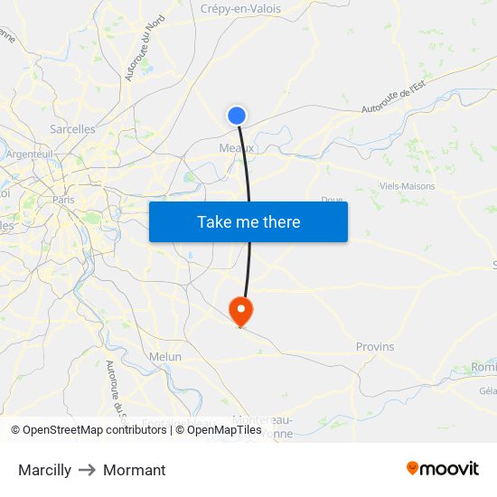 Marcilly to Mormant map