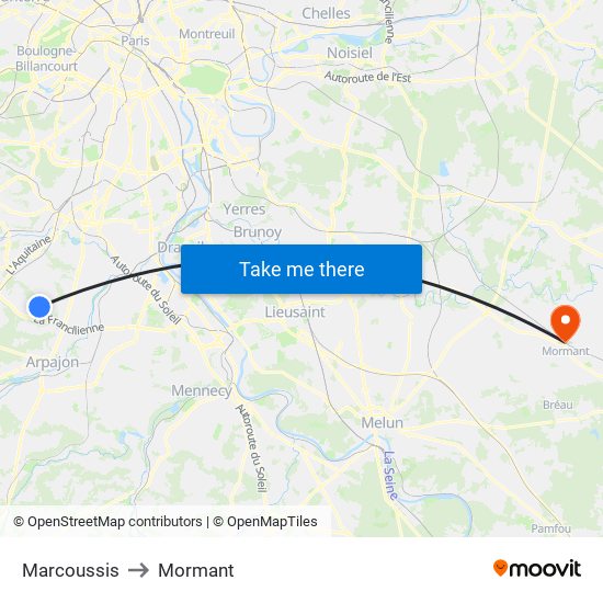 Marcoussis to Mormant map