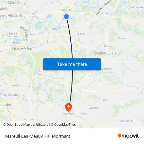 Mareuil-Les-Meaux to Mormant map