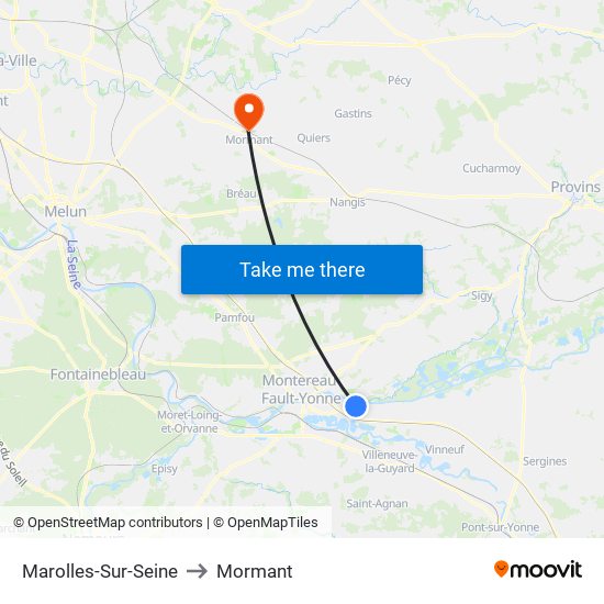 Marolles-Sur-Seine to Mormant map