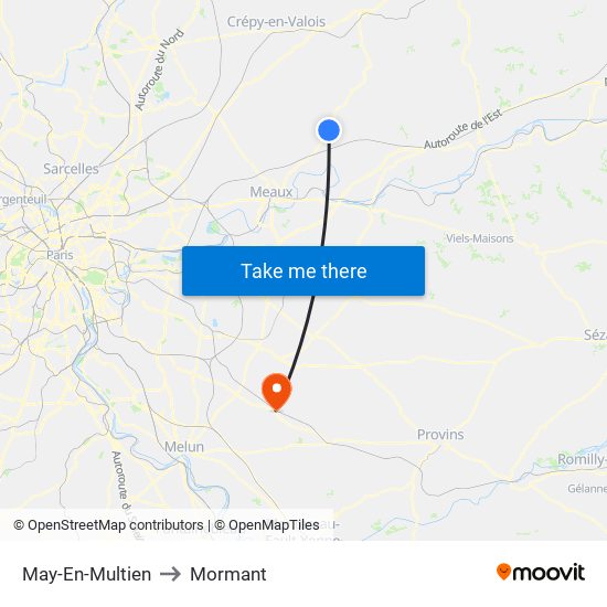 May-En-Multien to Mormant map