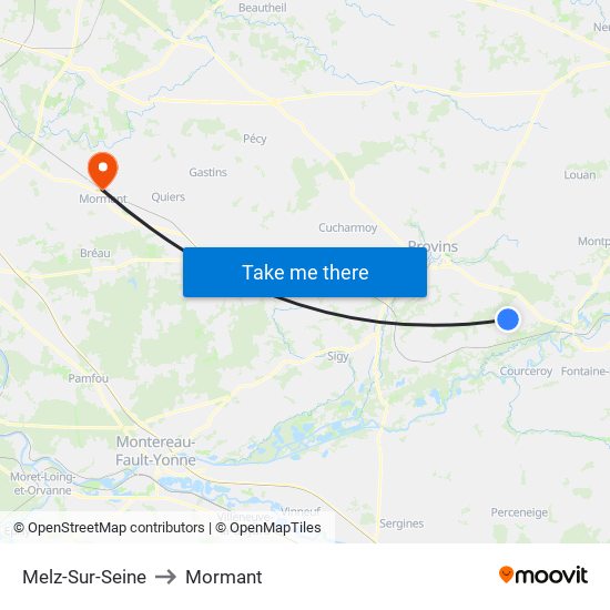Melz-Sur-Seine to Mormant map