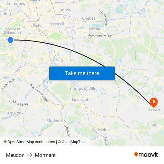 Meudon to Mormant map