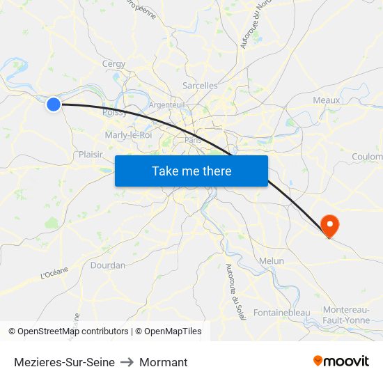 Mezieres-Sur-Seine to Mormant map