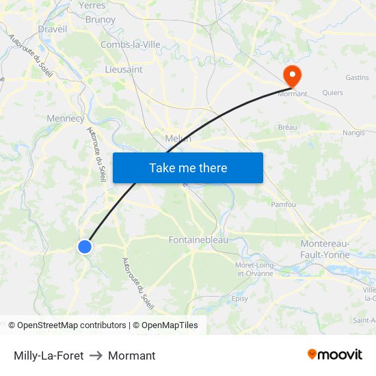 Milly-La-Foret to Mormant map