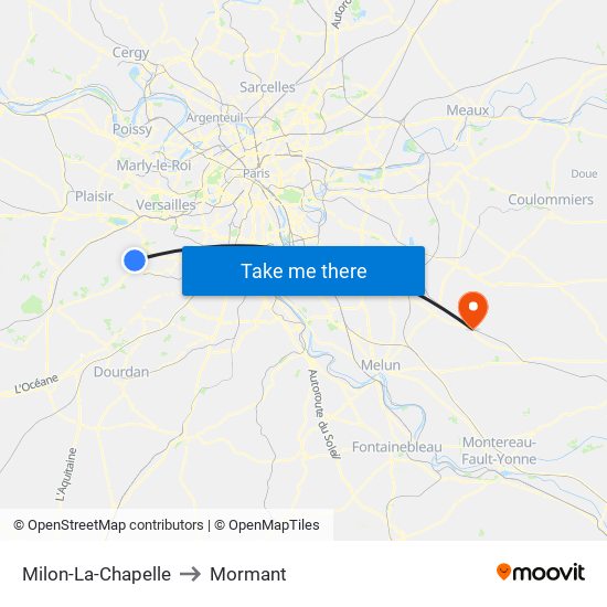 Milon-La-Chapelle to Mormant map