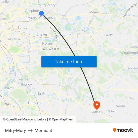 Mitry-Mory to Mormant map
