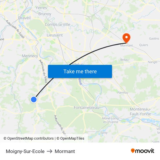 Moigny-Sur-Ecole to Mormant map