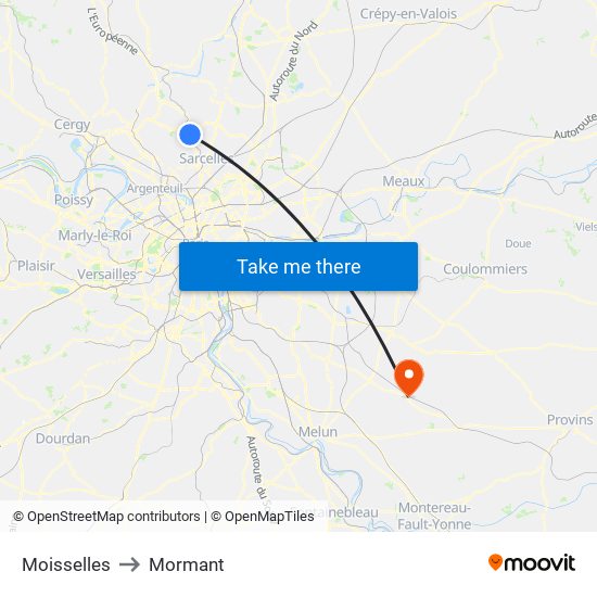 Moisselles to Mormant map