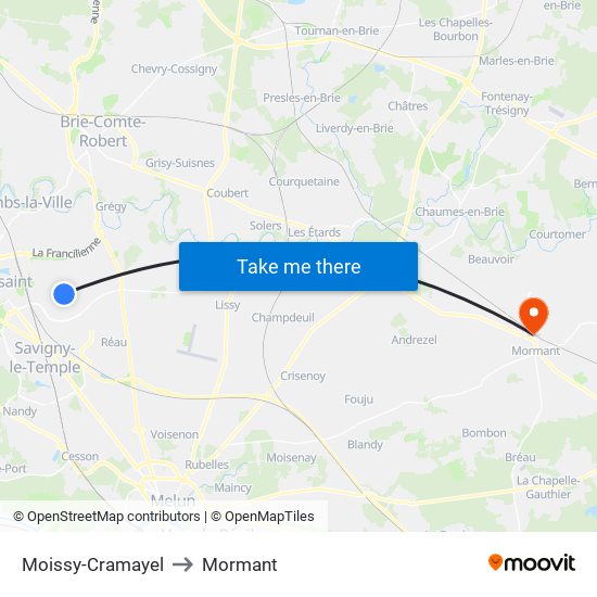 Moissy-Cramayel to Mormant map