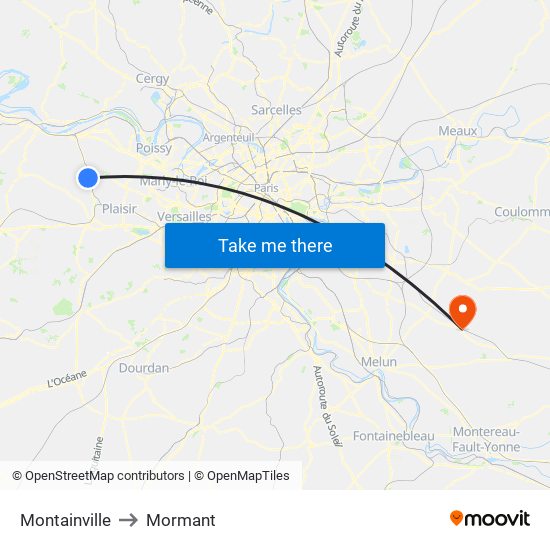 Montainville to Mormant map