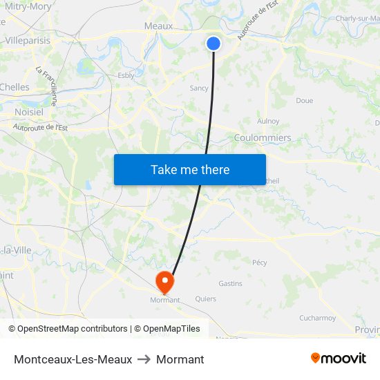Montceaux-Les-Meaux to Mormant map