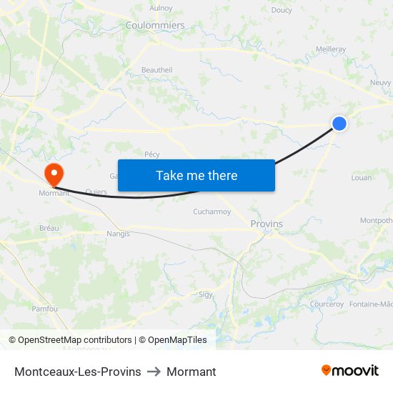 Montceaux-Les-Provins to Mormant map