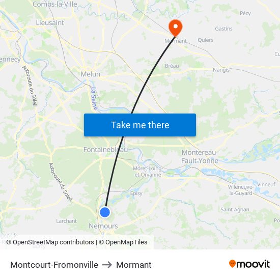 Montcourt-Fromonville to Mormant map