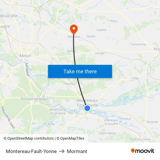 Montereau-Fault-Yonne to Mormant map