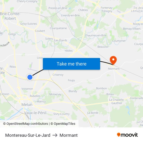 Montereau-Sur-Le-Jard to Mormant map