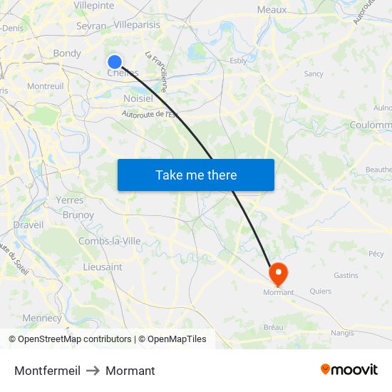 Montfermeil to Mormant map