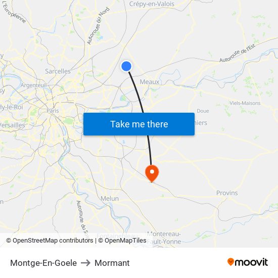 Montge-En-Goele to Mormant map