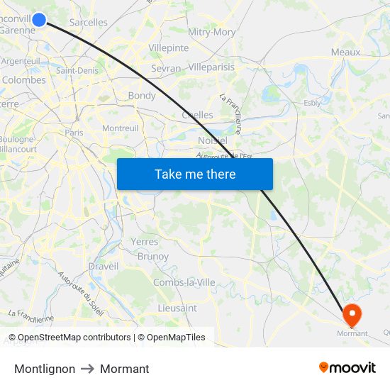 Montlignon to Mormant map