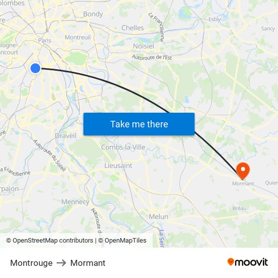 Montrouge to Mormant map