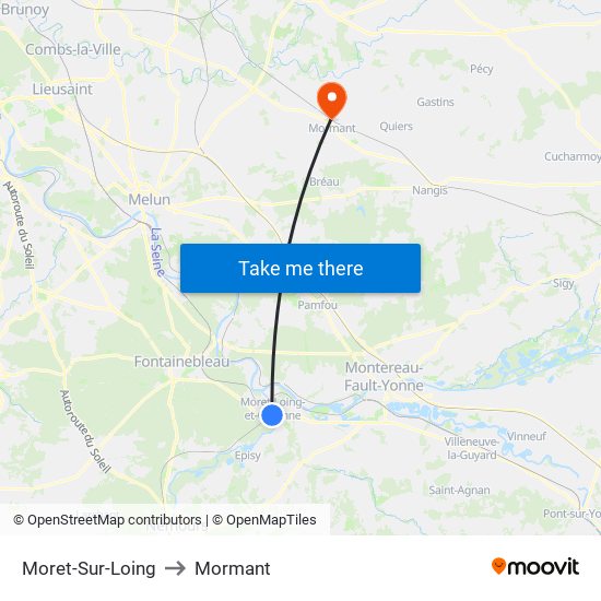 Moret-Sur-Loing to Mormant map