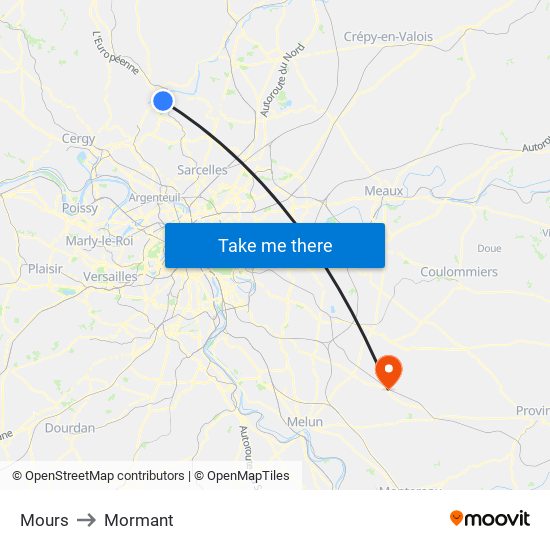 Mours to Mormant map