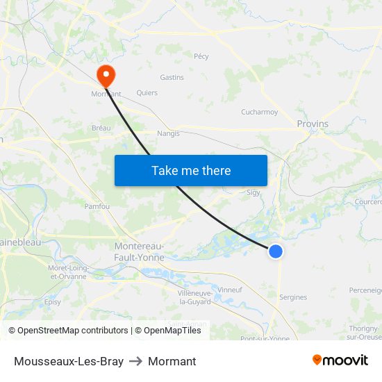 Mousseaux-Les-Bray to Mormant map