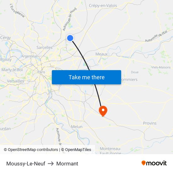 Moussy-Le-Neuf to Mormant map