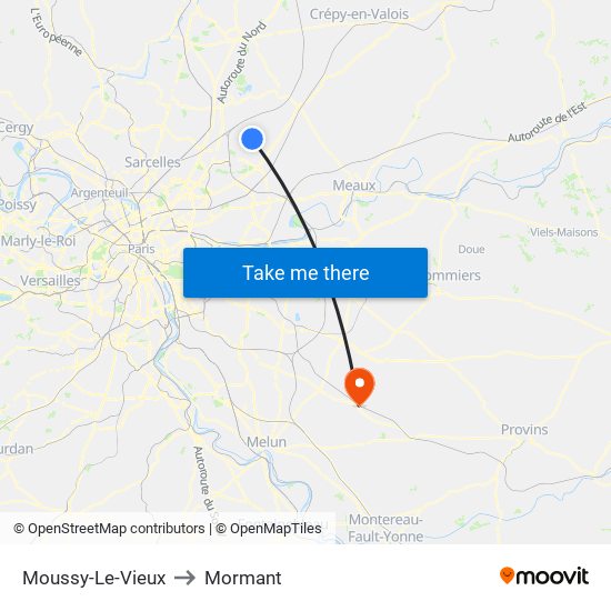 Moussy-Le-Vieux to Mormant map