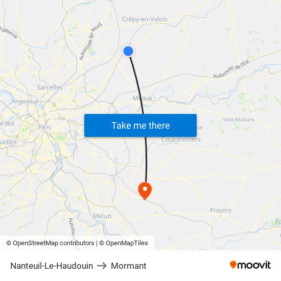 Nanteuil-Le-Haudouin to Mormant map