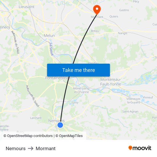 Nemours to Mormant map