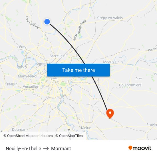 Neuilly-En-Thelle to Mormant map