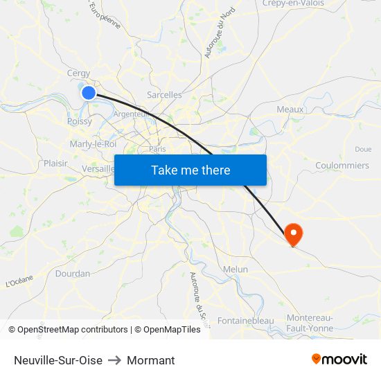 Neuville-Sur-Oise to Mormant map