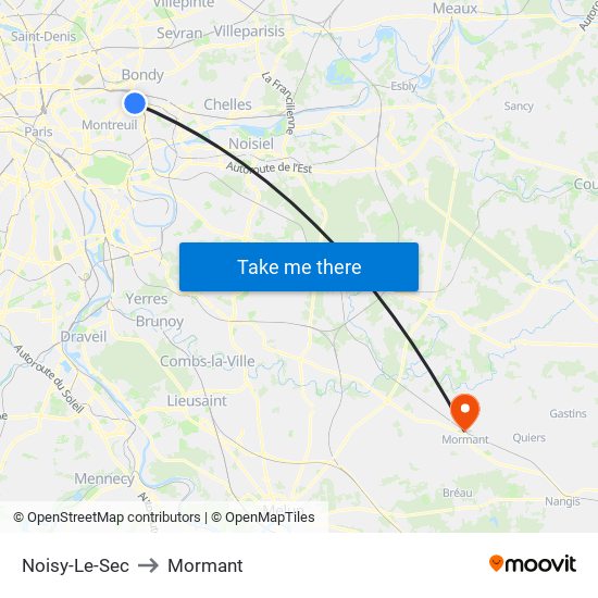 Noisy-Le-Sec to Mormant map