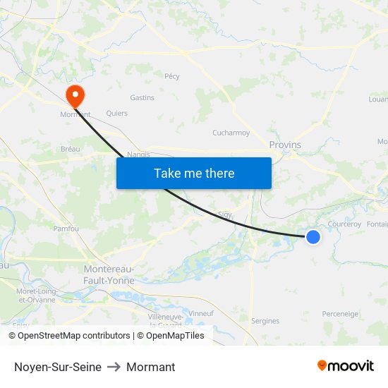Noyen-Sur-Seine to Mormant map