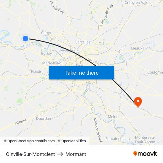 Oinville-Sur-Montcient to Mormant map