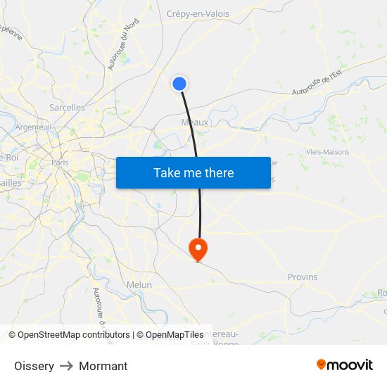 Oissery to Mormant map